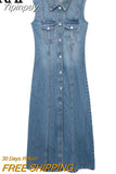 Yipinpay 2023 Blue Denim Dress Woman Jean Long Dresses For Women Sleeveless Midi Dresses Y2k Streetwear Women's Summer Dresses
