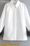 Yipinpay White Shirt Woman Long Sleeve Green Feather Top Party Elegant Female Blouses Fashion Collared Button Up Women Shirt