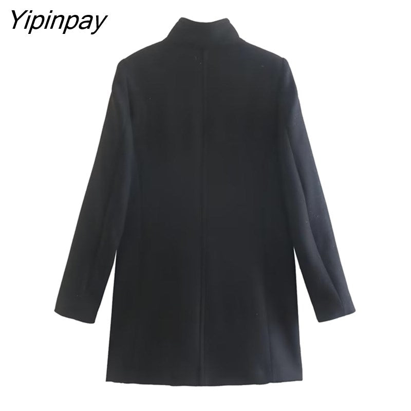 Yipinpay 2023 New Winter Solid Coat Women Double Breasted Long Sleeve Jacket Outwear Warm Basic Female Fashion Overcoat