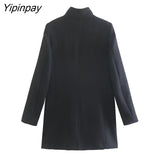 Yipinpay 2023 New Winter Solid Coat Women Double Breasted Long Sleeve Jacket Outwear Warm Basic Female Fashion Overcoat