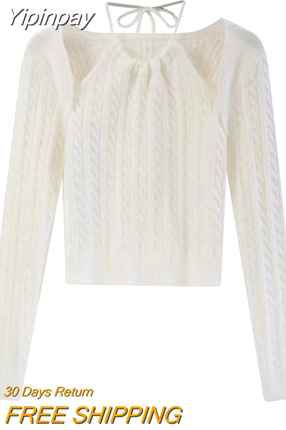 Yipinpay Knitted Sweater Women Korean Fashion Fake Two Pullover Office Lady 2023 Autumn Elegant Long Sleeve Crop Tops Pure Color