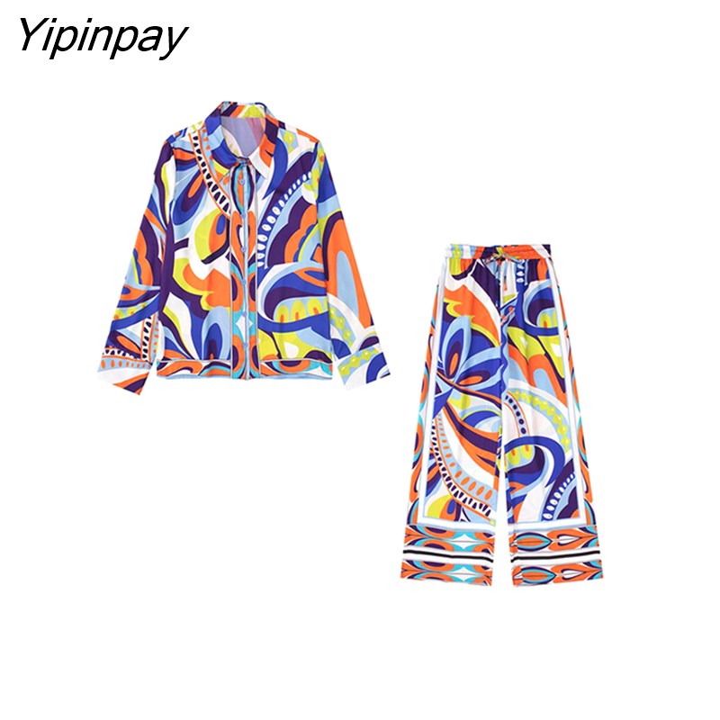 Yipinpay 2023 Print Shirt Women Vintage Long Sleeve Top Female Fashion Streetwear Collared Shirt Woman Summer Elegant Blouses