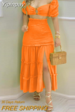 Yipinpay Fashion Holiday Floral Print O Neck Crop Top Shirr +Slit High Waist Women Maxi Skirt Sets 2023 Female Fashion New