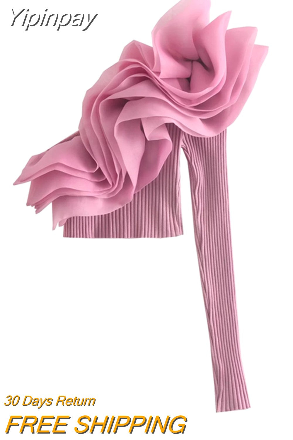 Yipinpay Ruffle Black Crop Top Women Asymmetric Knit Top Female Off Shoulder Long Sleeve Autumn Blouse Woman 2023 Organza Sexy Tops