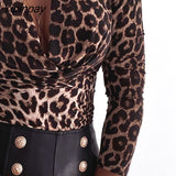 Yipinpay Women Cheetah Print V-neck Long Sleeve Top Blouse Womens Tops and Blouses