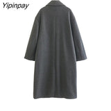 Yipinpay Elegant Ladies Loose Woolen Coat 2023 Winter Simple Double Breasted Long Sleeve Outwear Warm Basic Female Fashion Overcoat