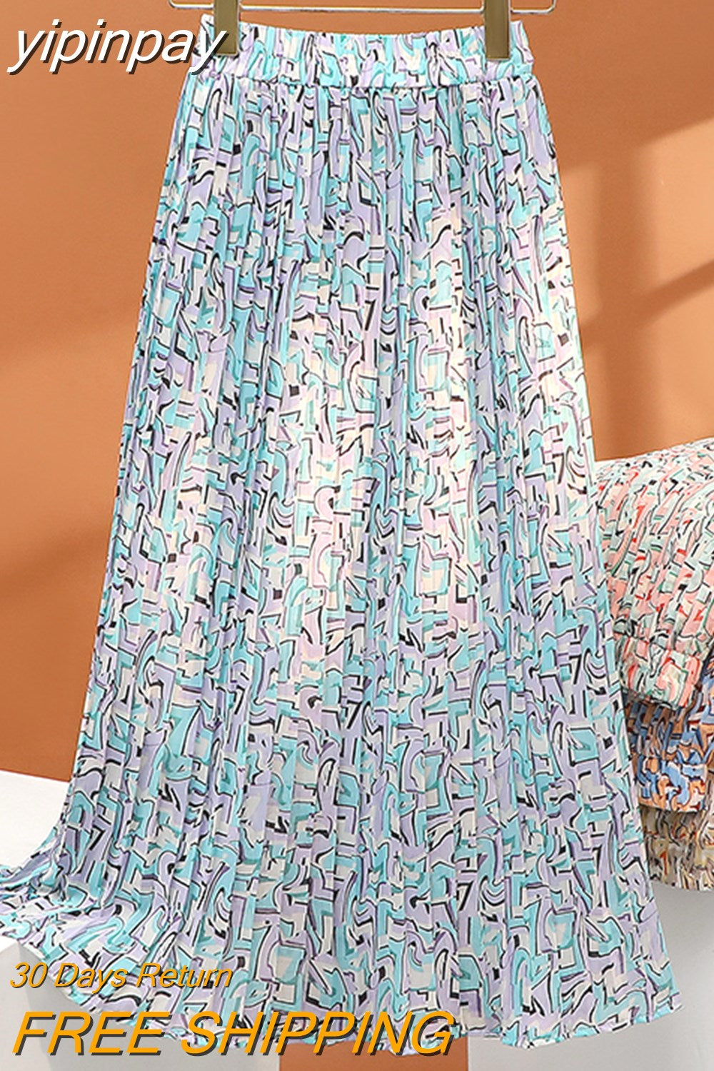 yipinpay 2023 Korean Stylish Pleated Skirts for Women Fairy Spring Summer Midi Skirt Ladies Printed Slim A-line Faldas Female