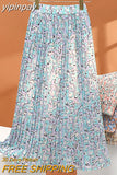 yipinpay 2023 Korean Stylish Pleated Skirts for Women Fairy Spring Summer Midi Skirt Ladies Printed Slim A-line Faldas Female