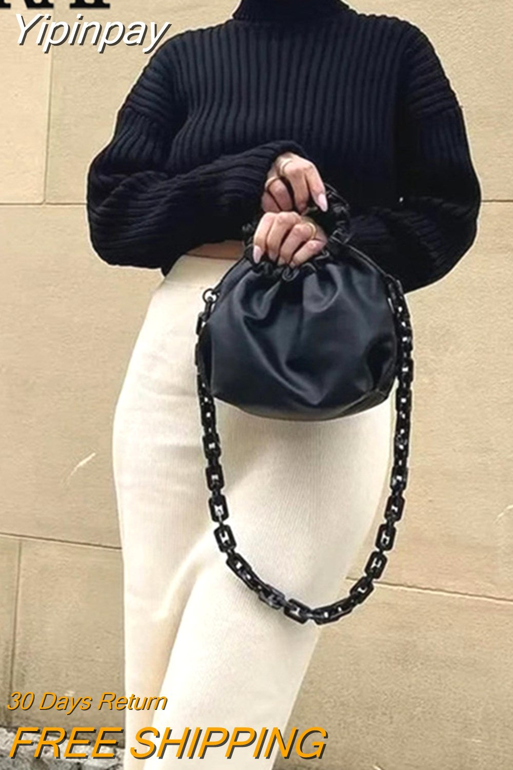 Yipinpay Black Turtleneck Women Sweater Cropped Knitted Sweater Woman Winter Thick Sweaters For Women 2023 Pullover Ribbed Knit Top