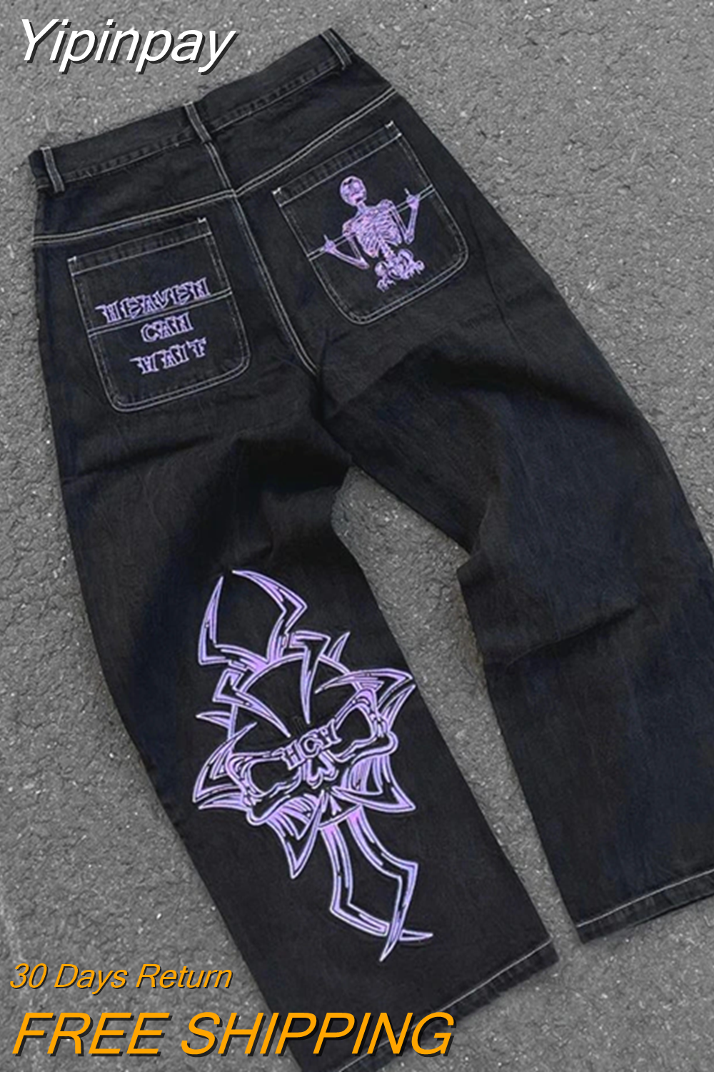 Yipinpay Jeans Mens Hip Hop Retro Letter Embroidery Washed Baggy Denim Pants New Straight Casual Loose Wide Leg Trouser Streetwear 0406