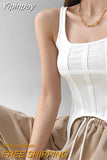 Yipinpay Irregular Hook White Tank Top Women Summer New Chic Square Collar Sleeveless Tops Vest Outwear