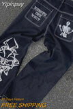 Yipinpay Jeans Mens Hip Hop Retro Letter Embroidery Washed Baggy Denim Pants New Straight Casual Loose Wide Leg Trouser Streetwear 0406