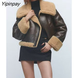 Yipinpay 2023 Winter Female Thicken Solid Jackets Fleece Warm Long Sleeve Zipper Coats Loose Vintage Ladies Waistcoat Chic Tops