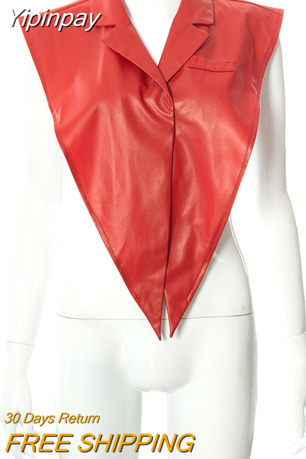 Yipinpay Women Notched Collar Faux Leather PU Tank Tops Ladies Sexy Sleeveless Shawl Vest 2023 Fall Harajuku Lolita Clothing