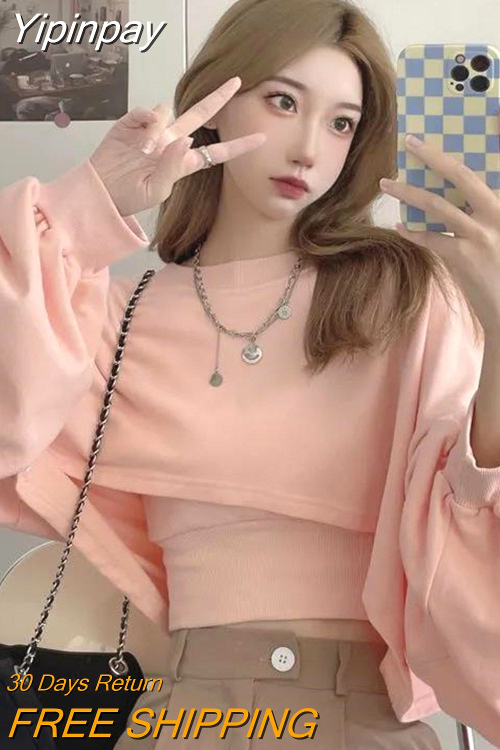 Yipinpay Two Piece Suit Hoodies Women Korean Loose Bat Sleeve Tops Fashion Popular Crop Sweatshirts+Camis Female