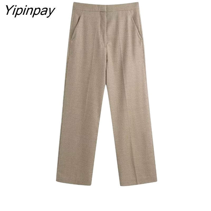 Yipinpay Women New Autumn Blazer Pant Sets 2023 Long Sleeve Office Outfits Coat Double Breasted Jacket Zipper Trouser Outwear