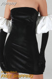 yipinpay 2023 Long Puff Sleeve Off Shoulder Autumn Winter Elegant Evening Party White Black Mini Dress Sexy Women Kawaii Dresses