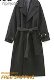 Yipinpay Black Long Coat For Women Long Sleeve Elegant Winter Woman Coats 2023 Fashion Belt Winter Overcoat Female New In Outerwears
