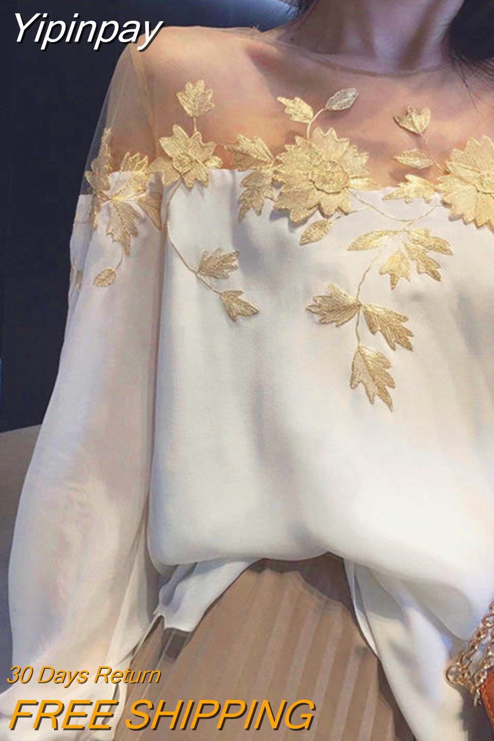 Yipinpay Vintage Floral Blouses Women Long Sleeve O-Neck Shirts Embroidery Shirts Famale Sexy Lace Elegant Tops Ladies 2023 Summer