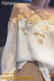 Yipinpay Vintage Floral Blouses Women Long Sleeve O-Neck Shirts Embroidery Shirts Famale Sexy Lace Elegant Tops Ladies 2023 Summer