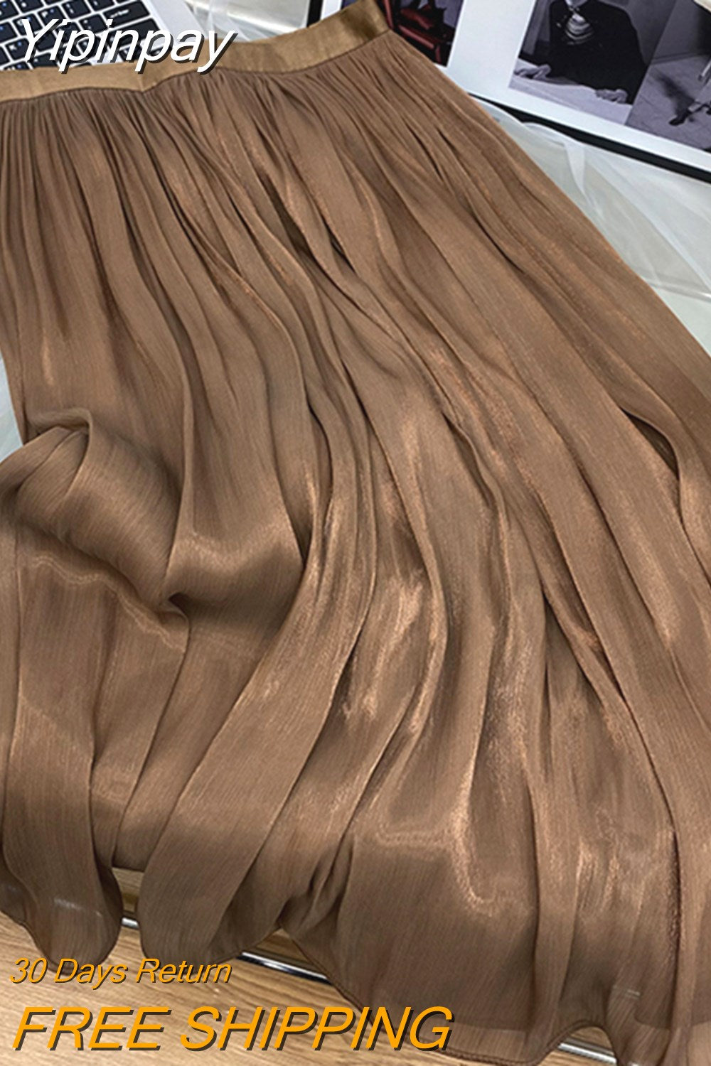Yipinpay 2023 New Stylish Chiffon Pleated Skirt Women Solid Color Elegant Luxury Princess Fairy Midi Skirts Ladies Gentle Jupes