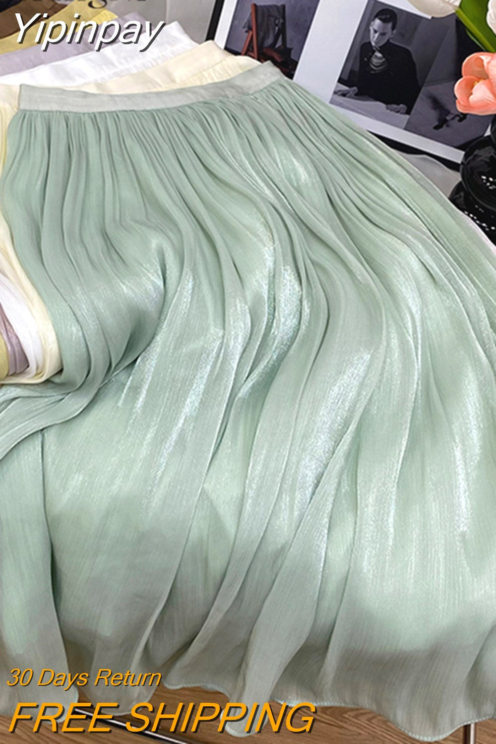 Yipinpay 2023 New Stylish Chiffon Pleated Skirt Women Solid Color Elegant Luxury Princess Fairy Midi Skirts Ladies Gentle Jupes