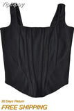 Yipinpay Bright Line Decoration Corset Tops Women Summer New Slim Square Neck Sleeveless Irregular Crop Top Outwear