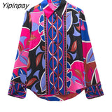 Yipinpay 2023 Print Shirt Women Vintage Long Sleeve Top Female Fashion Streetwear Collared Shirt Woman Summer Elegant Blouses