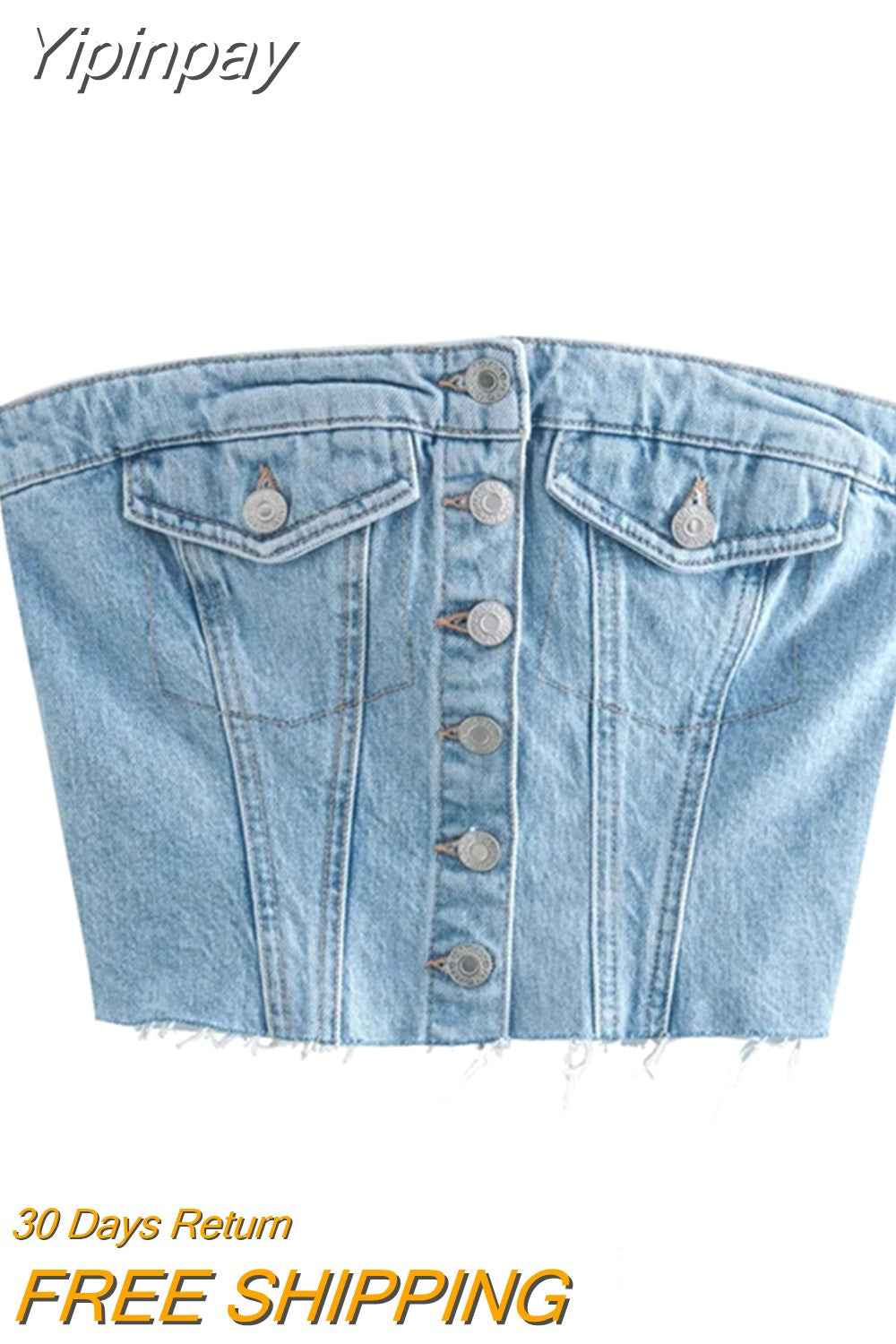 Yipinpay Blue Denim Corset Top Female Off Shoulder Crop Top Women Streetwear Y2k Sexy Tube Tops Woman Summer Button Up Bustier Tops