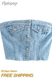 Yipinpay Blue Denim Corset Top Female Off Shoulder Crop Top Women Streetwear Y2k Sexy Tube Tops Woman Summer Button Up Bustier Tops