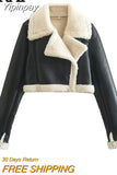 Yipinpay Black Fleece Jacket Women Cropped Faux Leather Jacket Woman 2023 Double Faced Zip Up Short Coat Warm Women's Winter Jackets