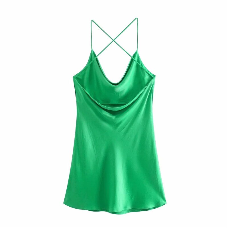 Yipinpay 2023 Green Slip Dress Woman Mini Satin Dress Women Backless Pink Summer Dresses Thin Straps White Black Night Dresses