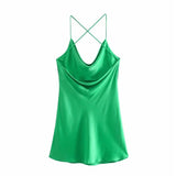 Yipinpay 2023 Green Slip Dress Woman Mini Satin Dress Women Backless Pink Summer Dresses Thin Straps White Black Night Dresses