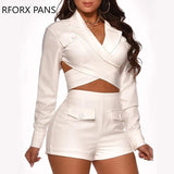 Yipinpay Women Soild  V-neck Buttons Criss-Cross Backless Top with Buttons Shorts Two Piece Set