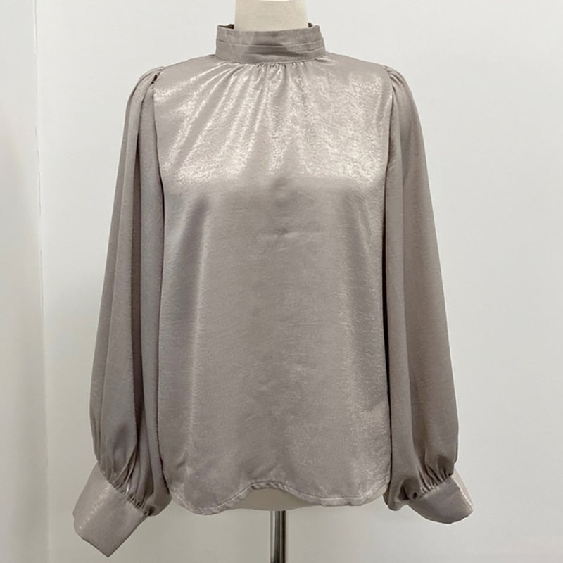 Yipinpay Blouse Long Lantern Sleeve Office Chic Ladies Shirt White Korean Fashion Clothing Black Spring Blouses Women Top Chemise