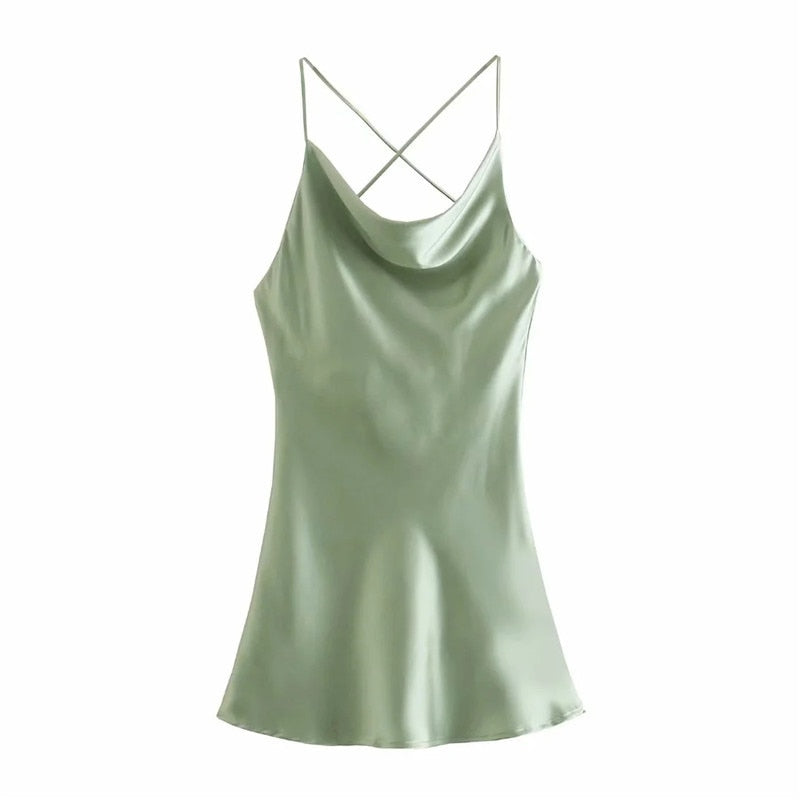 Yipinpay 2023 Green Slip Dress Woman Mini Satin Dress Women Backless Pink Summer Dresses Thin Straps White Black Night Dresses