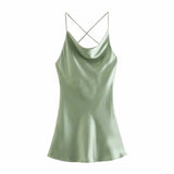 Yipinpay 2023 Green Slip Dress Woman Mini Satin Dress Women Backless Pink Summer Dresses Thin Straps White Black Night Dresses