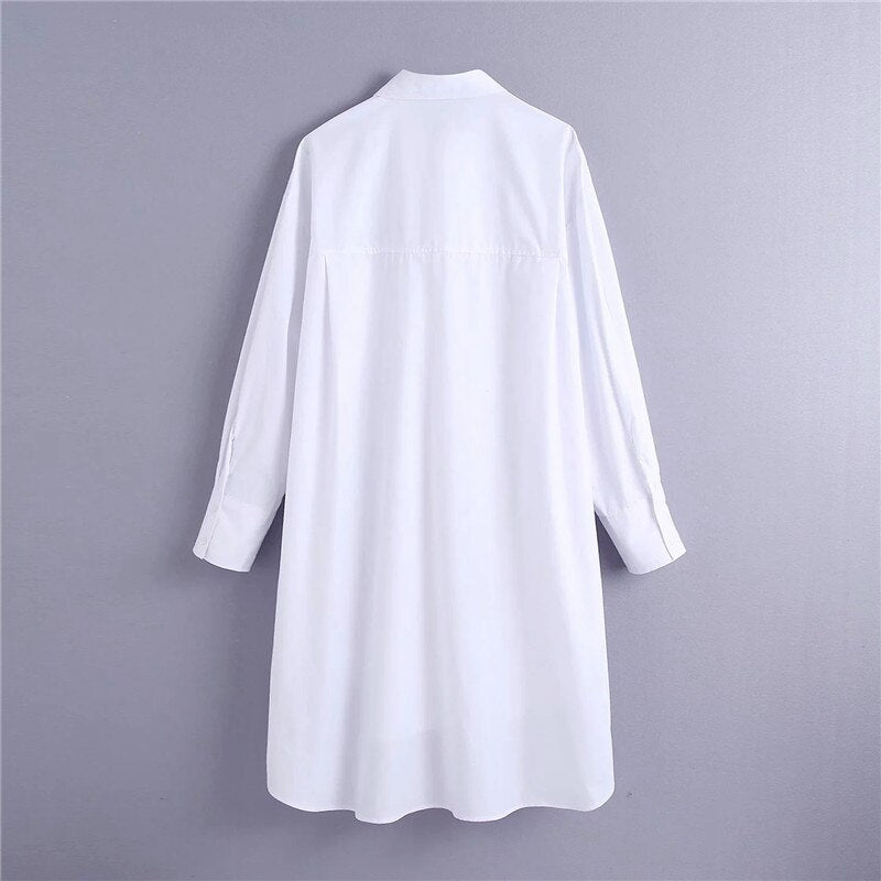 Yipinpay Oversized White Shirt Women 2023 Autumn Long Sleeve Collared Button Up Long Shirts Ladies Asymmetric Hem Casual Tops