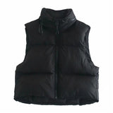 Yipinpay 2023 Winter Black Cropped Vest Coat Women Fashion Keep Warm Sleeveless High Collar Zip Up Wasitcoats Woman Casual Vest Top