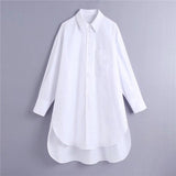 Yipinpay Oversized White Shirt Women 2023 Autumn Long Sleeve Collared Button Up Long Shirts Ladies Asymmetric Hem Casual Tops