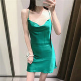Yipinpay 2023 Green Slip Dress Woman Mini Satin Dress Women Backless Pink Summer Dresses Thin Straps White Black Night Dresses