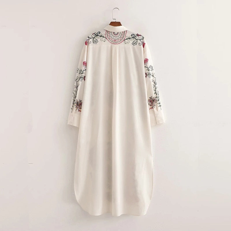 Yipinpay 2023 Print Long Shirt Women Button Up White Shirt Woman Vintage Long Sleeve Blouse Female Asymmetric Hem Summer Top