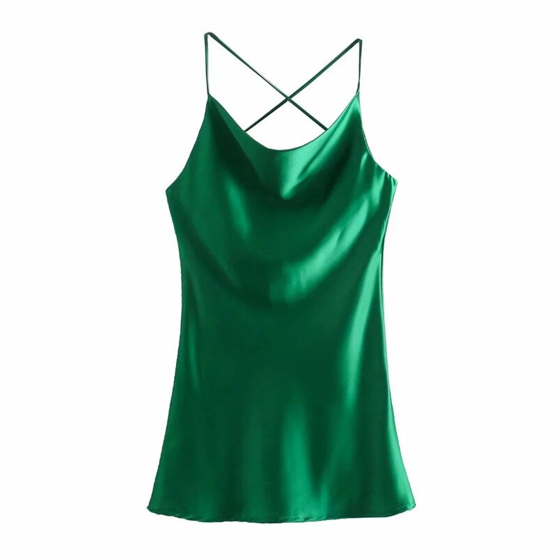 Yipinpay 2023 Green Slip Dress Woman Mini Satin Dress Women Backless Pink Summer Dresses Thin Straps White Black Night Dresses