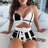Yipinpay Spaghetti Strap Twisted Top & Shorts Set Women Suit