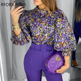 Yipinpay Print Lantern Sleeve Top Womens Tops and Blouses