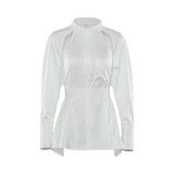 Yipinpay White Button Up Shirt Women Blouse 2023 Autumn Long Sleeve Lace Up Y2K Tops Femme Cut Out Turn-down Collar Tee Shirts