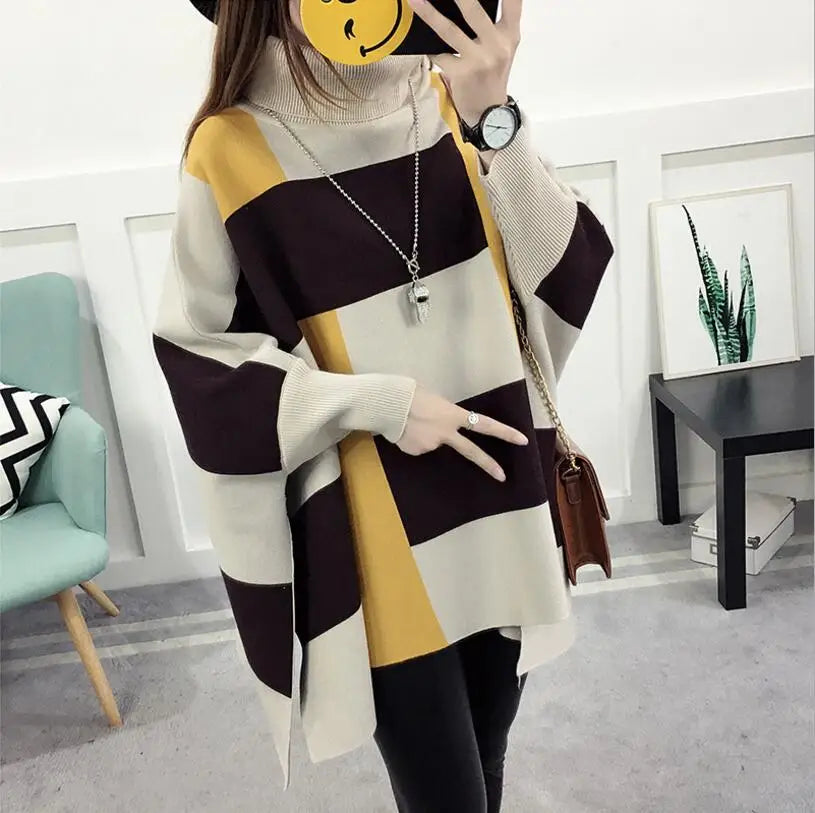 Yipinpay Winter Shawl Warm Casual Loose Knitted Tops 2024 Women Pullover Female Sweater Fashion