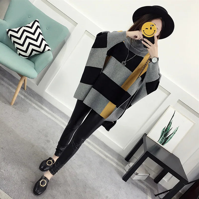 Yipinpay Winter Shawl Warm Casual Loose Knitted Tops 2024 Women Pullover Female Sweater Fashion