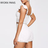 Yipinpay Ruffles Hollow Out Top & Short Sets