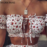 Yipinpay Women Suit Floral Tie Front Crop Short Top & Mini Skirt Set  Summer Suit